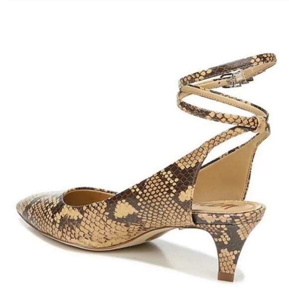 New SAM EDELMAN Devry Slingback Pump Leather Snake Ankle Wrap Various Sizes - Picture 2 of 5